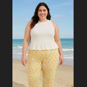 Torrid White Textured Knit Ruffle Hem Sleeveless Crop Tank Top 1x 14 16 Beachy